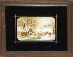 Halász-Hradil Elemér (1873-1948): Téli táj. Olaj, üveg. Jelzett. / Elemir Halász-Hradil: Winter landscape. Oil, glass. Signed. 21x16 cm