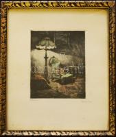 Gyimes Lajos: Interiur. Színezett rézkarc. jelzett, keretben 27x34 cm