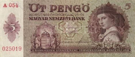 1920. 20f (2x) + 50f + 1930. 20P + 1939. 5P + 1945. 10.000P hamis "MINTA" felülnyomással +...