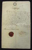 1853 Bonnaz Sándor csanád megyei püspök által aláírt bizonyítvány 15 kr szignettával és viaszpecséttel