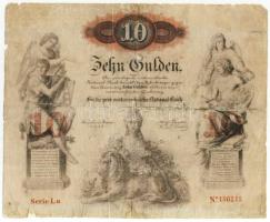 1858. 10G vízjellel T:IV hátulján ragasztva /  Austrian Empire 1858. 10 Gulden with watermark C:G glued backside Kodnar 92.