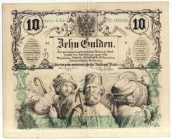 1863. 10G vízjellel, hátoldalon alapnyomati festékfoltokkal T:III- középen és szélein szakadás /  Austrian Empire 1863. 10 Gulden with watermark, backside with paint patches C:VG tears in the middle and at the edges Kodnar 99a.