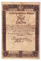 1813. 5G "Anticipations Schein" T:III lyukakkal R! / Austrian Empire 1813. 5 Gulden "Anticipations Schein" C:F with holes Kodnar 54a.