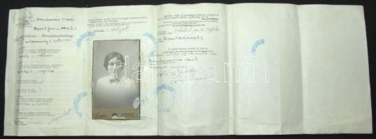 1919 Kossuth címeres igazoló jegy / fényképes útlevél Budapestről Dombóvárra utazáshoz a megszálló r...