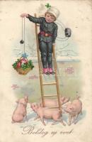 New Year, chimney sweeper, mushroom litho