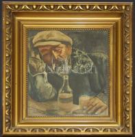 Farkas István (1887-1944): Italozó, olaj-farost, jelzés nélkül, üvegezett keretben 26x29cm