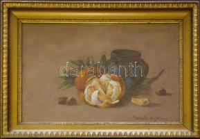 Molnár Z. János (1880-1960): Narancsos csendélet, jelzett, üvegezett keretben, 28x39cm