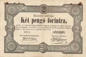 1849. 2Ft "Kincstári utalvány" T:III (4 apró lyuk,tűzőgép nyomai)