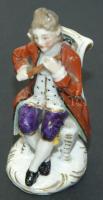 Furulyázó embert ábrázoló kézzel festett Alt-Wien porcelán figura / Alt-Wien chinaware figure 7cm