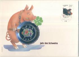 Uganda 1995. 1000Sh "A disznó éve" multicolor emlékpénz érmés borítékon alkalmi bélyegzős kínai bélyeggel T:PP