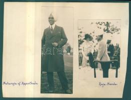 1929 Indiai politikusok és uralkodók aláírásai és fotói két füzetlapon. Bartha Gyula és Sulkowky Zoltán gyűjteményéből. / 1929 Autographs and photos of Indian politicans : Signature of Ram Singh - Raja of Sitaman, Photos of Maharaja of Kapurthala, Raja Mandur. On backside signature of Freuiherr Gudenus On 2 album pages. 16x13 cm