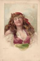 Odalisque, Turkish folklore, hold to light litho