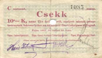 Pápa 1919. "Pápai csekk" 10K (2x) "A" és "C" sorozat + 20K (2x) "...