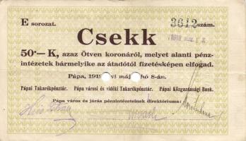 Pápa 1919. "Pápai csekk" 10K (2x) "A" és "C" sorozat + 20K (2x) "...