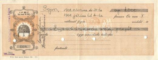 Sopron 1938-40. 3klf kitöltött váltó hátoldalukon illetékbélyeggel, lyukasztva mindegyik