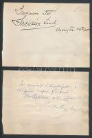 1931 Aláírások és fotók Bartha Gyula és Sulkowky Zoltán gyűjteményéből: Zilahy Lajos író aláírt dedikáló sorai, Széchényi László aláírása és fotója, Magyar Sándor aláírása és fotója 3 füzetlapon.