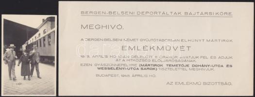 1948 Meghívó a Bergen Belseni deportáltak emlékművének felavatására + 1db régi fotó
