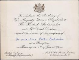 Meghívó II. Erzsébet angol királynő születésnapjára angol nyelven