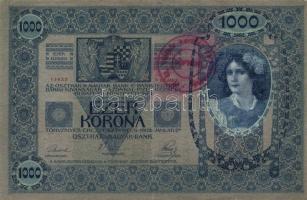 1902. 1000K (2x) egyik "Magyarország" piros körbélyegzéssel és mindkettő "IV. Sz. Vár...