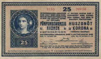 1918. 25K "3000" feletti sorozatszámmal,hullámos hátlappal és rajta "Nyírbátori Takarékpénztár" bélyegzéssel T:III+