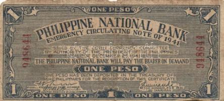 Fülöp-Szigetek/II. Világháborús megszállás alatti szükségpénzek/Cebu/Negros/Mindanao 1941. 1P (3x) 2klf + 1944. 10P (2x) barna papír C3 és I4 sorozat + 1944. 20P D2 sorozat (2x) T:II,III Philippines/Treasury Emergency Currency Certificate/Cebu/Negros/Mindanao 1941. 1 Peso (3x) 2 different + 1944. 10 Pesos (2x) brown paper serial C3 and I4 + 1944. 20 Pesos Serial D2 (2x) C:XF,F