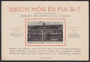 Reich Mór és Fiai Rt. órás és aranyműves díszes reklámlap 13,5x19,5cm