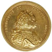 Habsburg Birodalom 1757. I. Ferenc és Mária Terézia aranyozott Ag emlékérem a Porosz hadsereg győzelmére Szign.: A Moll F. (50mm/44g) T:2 /  Habsburg Monarchy 1757. Franz I and Maria Theresia gold plated Ag commemorative medallion for the victory of the prussian army. "FRANGIT DEUS OMNE SUPERBUM/ RESTAATA FELICITATE PVBLICA/MDCCLVII . XVIII IUN" Sign.: A Moll F. (50mm/44g) C:XF