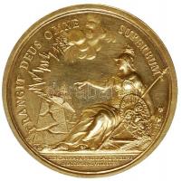 Habsburg Birodalom 1757. I. Ferenc és Mária Terézia aranyozott Ag emlékérem a Porosz hadsereg győzel...