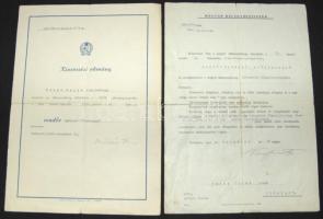 1945-1957 Rendőr szolgálati iratai, kettő darabon Nagy Imre és Kádár János belügyminiszterek aláírás...