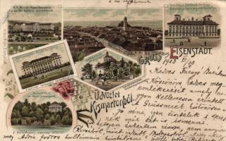 Kismarton, Eisenstadt; K.u.K. Militär-Unter-Realschule / military school, floral, litho (fl)