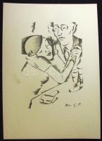 Molnár C Pál (1894-1981): Kávé mellett, kis szériás ofszet-karton, 21x29 cm