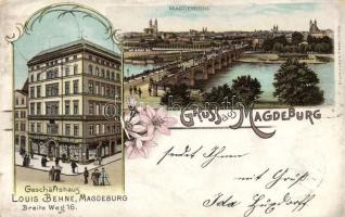 1898 Magdeburg, Geschäftshaus Louis Behne, Breite Weg 16. / the shop of Louis Behne, floral, litho (EB)