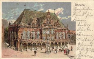 1899 Bremen town hall litho, artist signed