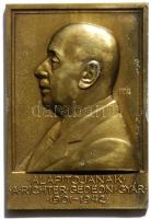Berán Lajos (1882-1943) 1942. "Richter Gedeon" gyógyszerész aranyozott hadifém plakett (58x33mm) T:1- / 1942. Richter Gedeon pharmacist gold plated metal plaque Sign: Lajos Berán (58x33mm) C:Au