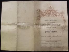 1902 Kolozs-monostori M. Kir. Gazdasági Tanintézet végbizonyítványa illetékbélyeggel és aláírásokkal