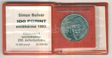 1983. 100Ft "Simon Bolivár" T:BU Eredeti tokban, tanúsítvánnyal! + Venezuela 1960. 2B Ag keretben, kulcstartóként T:3
