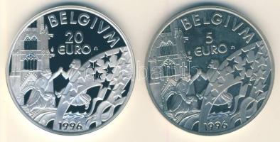 Belgium 1996. 5€ CuNi + 20€ Ag C:PP Belgium 1996. 5 Euro CuNi + 20 Euro Ag C:PP