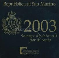 San Marino 2003. 1c,2c,5c,10c,20c,50c,1€,2€,5€ Ag(0.925), Euro emlékpénzek szettben, eredeti díszcsomagolásban T:BU R!  San Marino 2003. 1 cent,2 cent,5 cent,10 cent,20 cent,50 cent,1 Euro,2 Euro,5 Euro Ag(0.925), commemorative Euro mint set in original folder C:BU Rare! Krause MS63 / 440-447,452