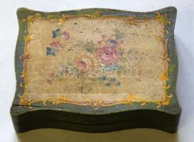 Dekoratív festett fa kártyatartó dobozka kissé kopottas festéssel 16x12x4cm