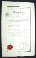 Posta és távírdai tanfolyam bizonyítványa postai viaszpecséttel