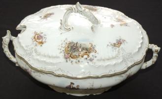 Pajzspecsétes Zsolnay 6 személyes  42 db-os virág mintás porcelánkészlet, majdnem komplett/ 
42 pcs....