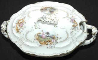 Pajzspecsétes Zsolnay 6 személyes  42 db-os virág mintás porcelánkészlet, majdnem komplett/ 
42 pcs....