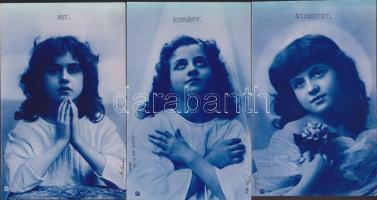 Hit, remény, szeretet - 3 db jó minőségű, régi, vallásos képeslap