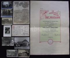 Kis katonai tétel: 10db fotó, 1db megírt képeslap, 1db HM Térképészeti Intézeti bizonyítvány