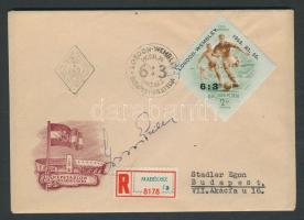 1953 Londoni 6:3 elsőnapi levélen Grossics Gyula aláírásával