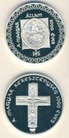 1999. A Magyar Állam 1000 éves évfordulójára készült Ag (925) emlékérem (1 uncia) Szign: Sülle Mária  + A Magyar Kereszténység 1000 éves évfordulójára készült Ag (925)emlékérem (1 uncia) szign: Bogár Lívia T:PP csak 3000db! a kettő együtt eredeti dísztokban