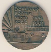 Szlovákia 1991. Kassai Közlekedési Társaság 1891-1991 Br emlékérem dísztokban T:1- Slovakia 1991. Kosice Transport Company Br medallion in original case C:AU