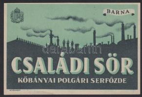 Kőbányai Polgári Serfőzde: Barna Családi Sör - sörcímke