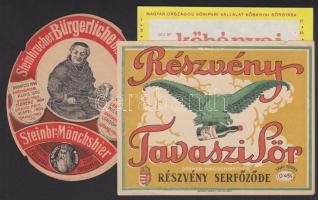 Kőbányai Polgári Serfőzde Rt.: 3db klf sörcímke vegyes állapotban