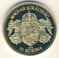 "Magyar aranypénzek utánveretben - Ferenc József 10 korona" aranyozott Ag emlékérem 5.5g T:PP csak 2009db!
